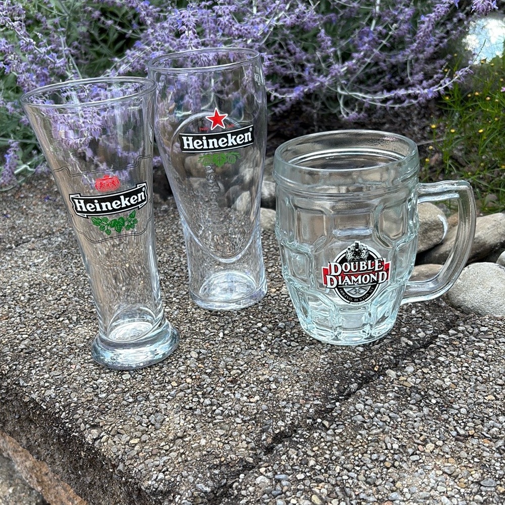 Bundle of 3 Beer Glasses - 2 Heineken & 1 Double Diamond